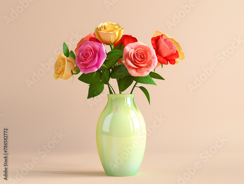 Elegant Rose in Colorful Vase: Captivating Beauty