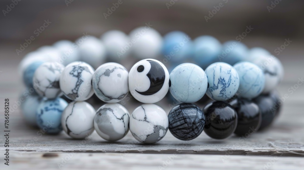 Naklejka premium Boho Baby Blue Yin Yang Stack Bracelets