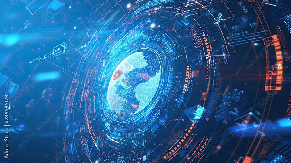 Fototapeta premium Monitor cybersecurity measures based on artificial intelligence to protect sensitive data. Modern technologies, world of the future, robots, cyborgs. Harmony between human concept. Generative by AI