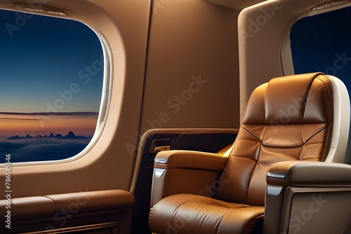 First Class Business Luxury Seats for Vacations or Corporate Airplane Travel: Wide Banner Copy Space for Premium Comfort and Exclusive Journey © Mustapha.studios