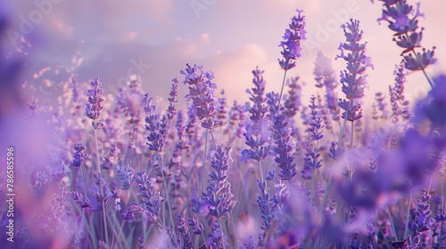 A beautiful field of lavender flowers with a picturesque sky background. Ideal for nature and landscape concepts