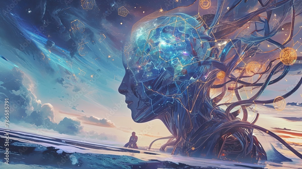 Deep learning neural networks that imitate human cognitive abilities. Modern technologies, world of the future, robots, cyborgs. Harmony between human concept. Generative by AI Deep learning neural networks that imitate human cognitive abilities. Modern technologies, world of the future, robots, cyborgs. Harmony between human concept. Generative by AI