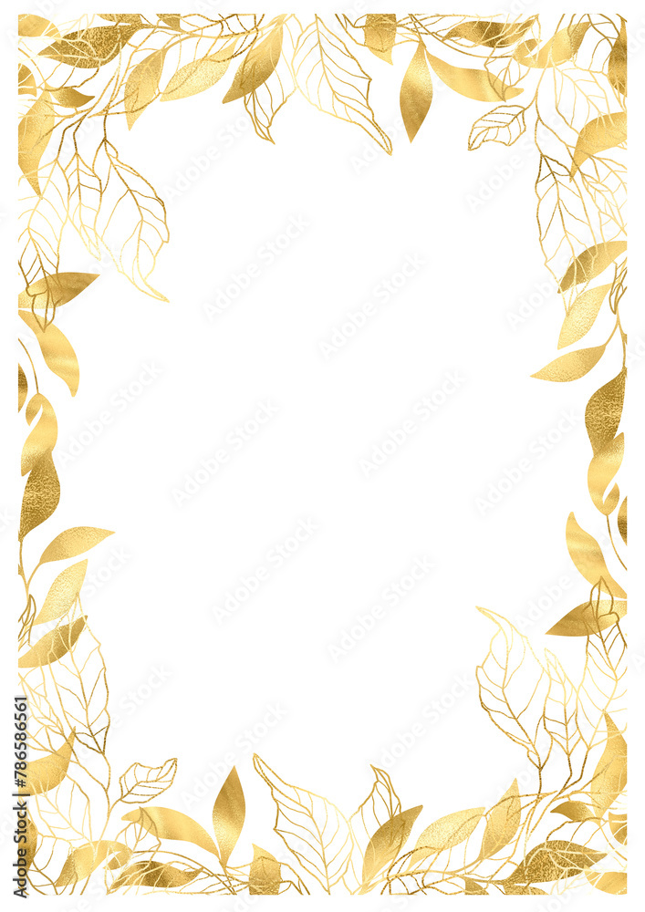 Elegant wedding gold floral frame, golden flowers botanical hand drawn line border leaves, for wedding invitation and cards, logo design, social media and posters template Elegant wedding gold floral frame, golden flowers botanical hand drawn line border leaves, for wedding invitation and cards, logo design, social media and posters template