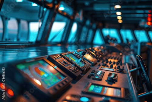 Wheelhouse in modern cruise ship photo