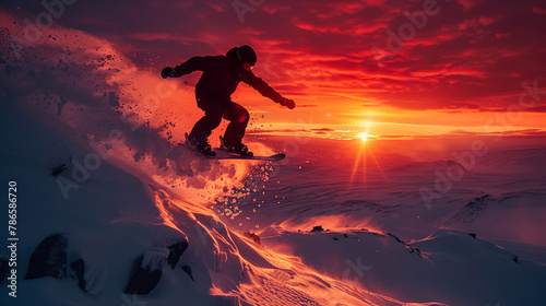 A dynamic photo of a snowboarder performing an intricate trick in mid-air