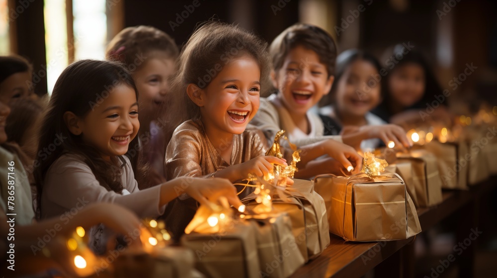 Children receiving gifts or presents on Eid
