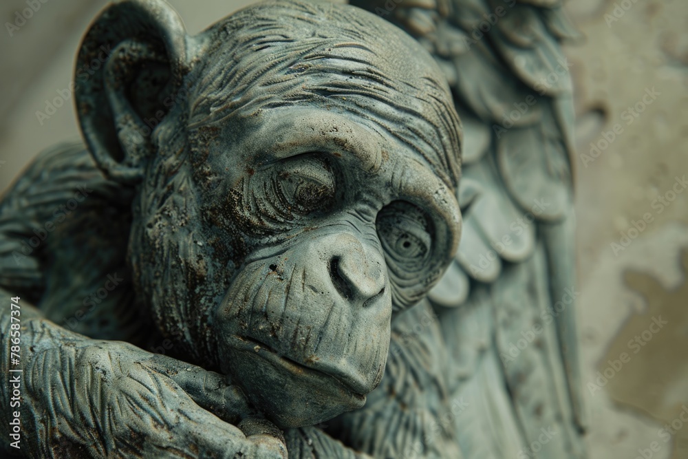 Detailed view of a monkey statue, suitable for various design projects