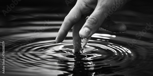 A person's hand reaching for a drop of water. Suitable for various concepts photo