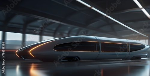 "Advanced Transportation: Futuristic Bullet Train or Hyperloop Ultrasonic Capsule with Self-Driving System, Wide Banner for Innovative Fast Travel Concepts"