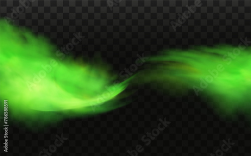 Green stink bad smell, smoke or poison gases,chemical toxic vapour.Vector realistic set of stench breath or sweat odor isolated on transparent checkered background.
