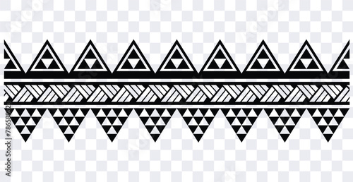 Polynesian pattern ethnic tribal tattoo band. Tribal  tattoo border fore arm design. Tattoo black maori bracelet. Fabric seamless isolated hawaiian pattern on transparent background. photo