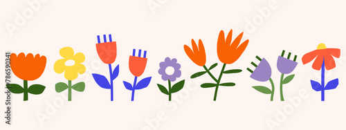 Paper cut style flowers illustration set. Simple spring florals vector graphic