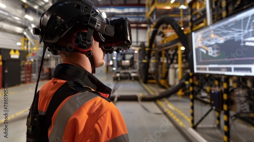 Engineer Using Virtual Reality in Industrial Setting at Dusk