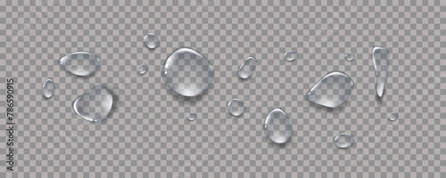 Rain transparent drops flow down the glass.Realistic wet condensation texture.Fresh water splash effect on the surface.Liquid spreading droplet shapes.