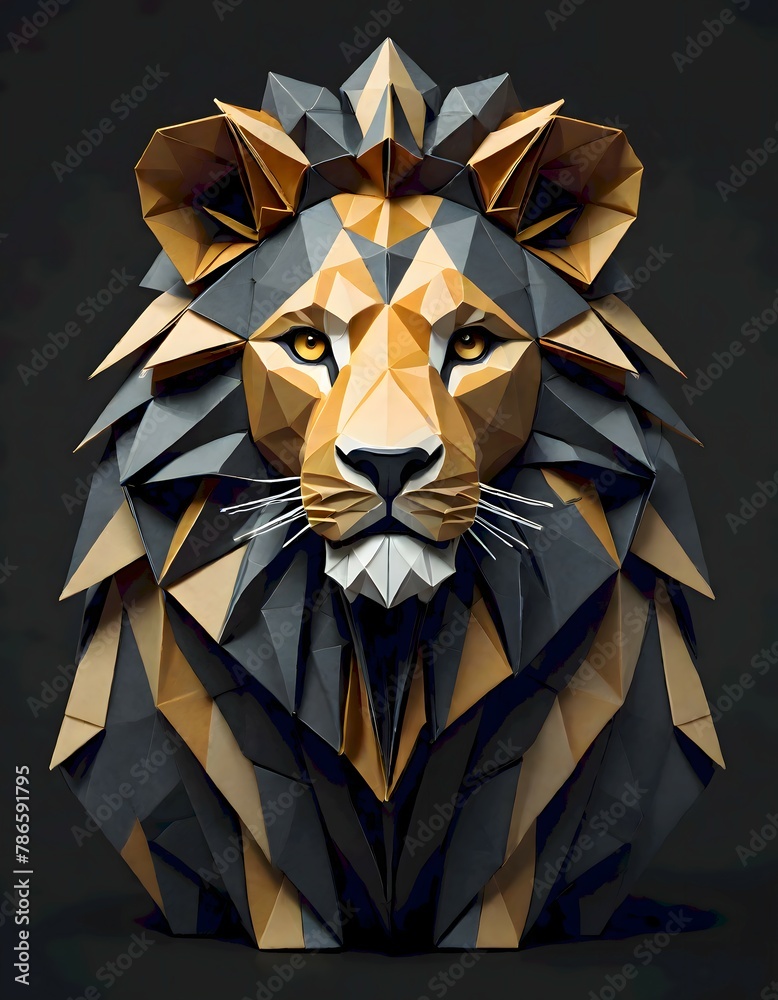 Polygonal Artistry in Geometric Style Lion, generated with AI. - obrazy, fototapety, plakaty 