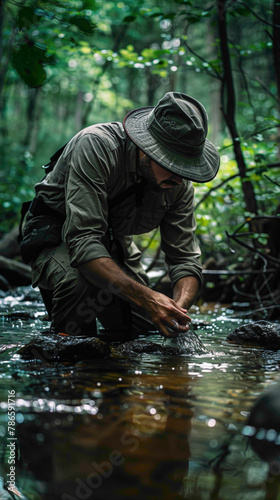 A Conservation Scientist Preserving natural resources, hyperrealistic Conservation photography