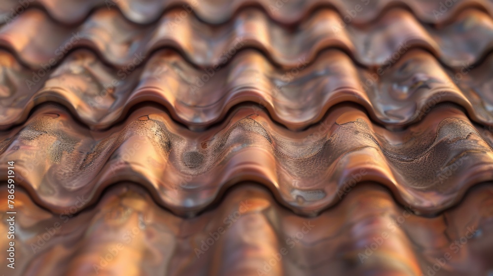 Detailed close up of a metal roof with a wave pattern, suitable for architectural and industrial design projects