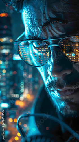 A Cybersecurity Analyst Protecting against cyber threats, hyperrealistic Cybersecurity photography
