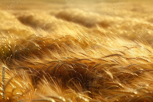 Witness the mesmerizing sight of a wheat crop swaying vigorously in a strong wind, capturing the intricate details of the wheat moving in the breeze