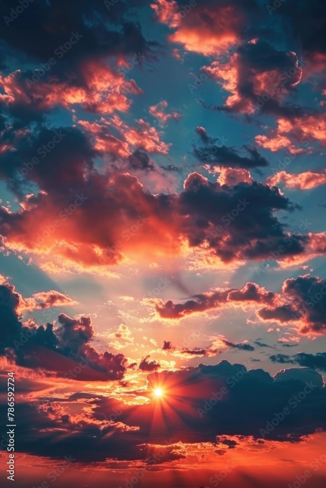 Fototapeta premium A beautiful sunset with clouds in the sky. Suitable for various design projects