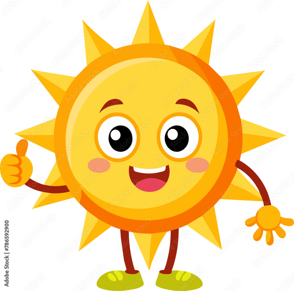 sun mascot doing thumbs up gesture , cute design

