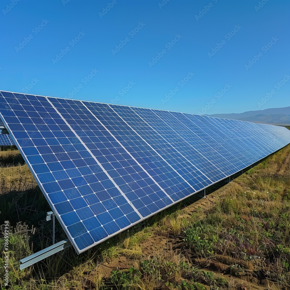 Sun-Powered Future: Solar Panels in Field Against Clear Sky