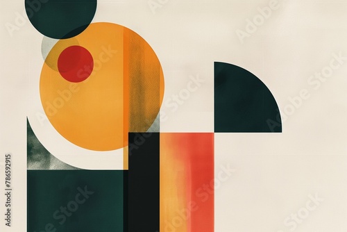 Colorful abstract geometric composition with circle, square and semicircle shapes on textured background photo