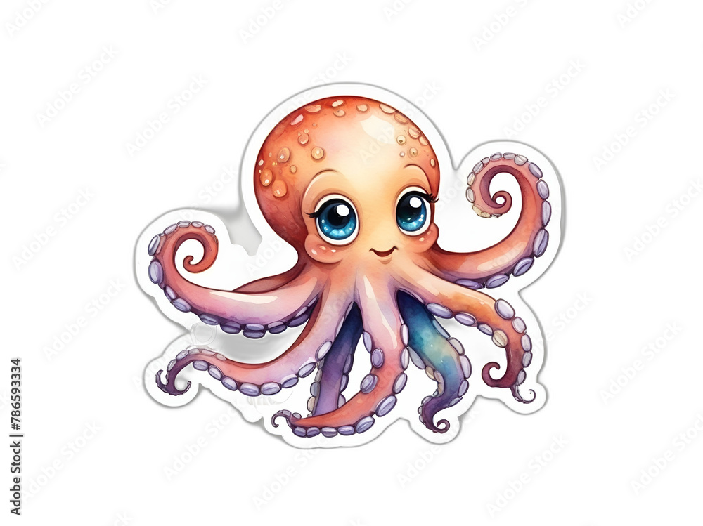 Obraz premium Cute octopus sticker. No background.