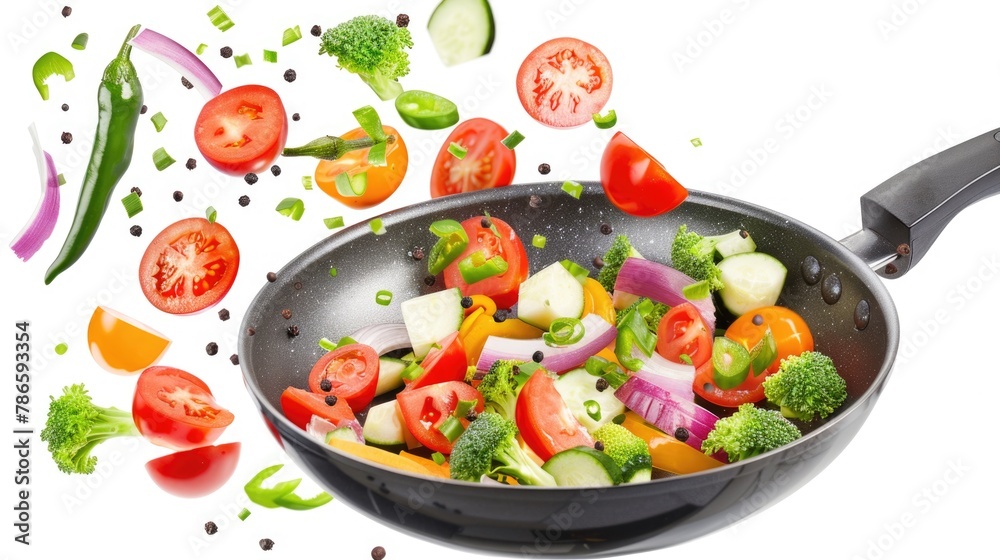 Fresh vegetables cooking in a frying pan, perfect for recipe blogs or healthy eating concepts