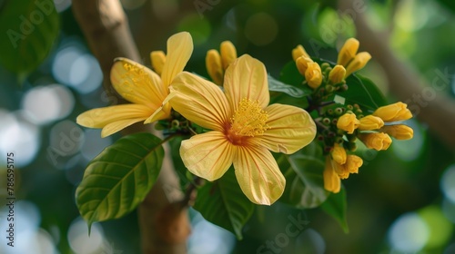 Stunning yellow kamboja blossom photo