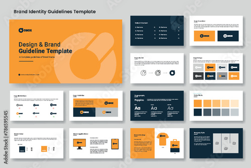 Design and logo brand guidelines template or brand identity style presentation layout