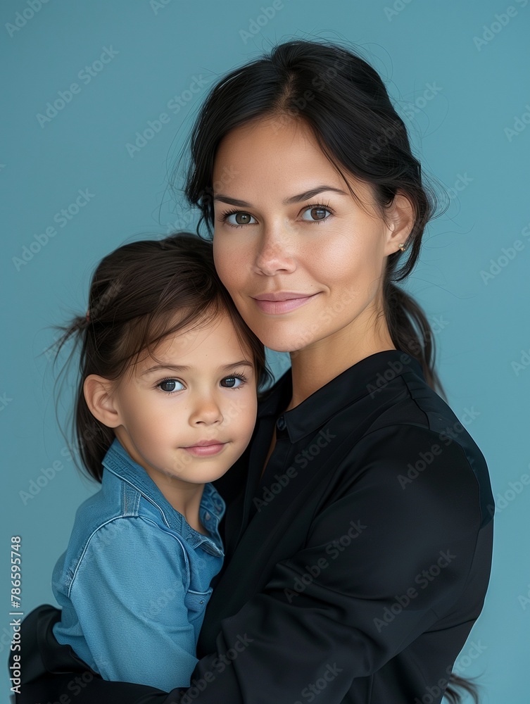 Smiling mother and daughter embrace happily in a beautiful display of familial love and joy, Ai generate - obrazy, fototapety, plakaty 