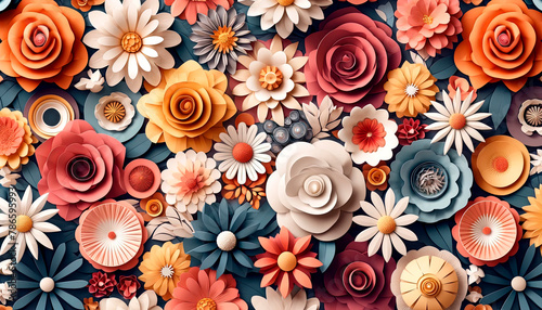 floral pattern. Autumnal paper flower display, ideal for home and event décor businesses, perfect for fall festivities, Thanksgiving, and craft markets.