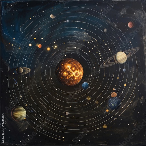 Illustration of the Solar System: Planets and Celestial Bodies