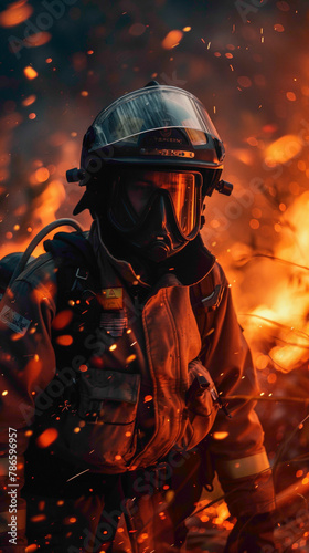 A Firefighter Fighting fires, hyperrealistic Firefighting photography