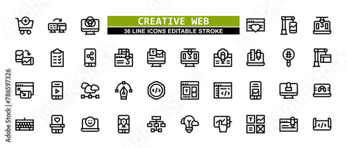 36 Creative Web Line Icons Set Pack Editable Stroke Vector Illustration.