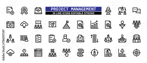 36 Project Management Line Icons Set Pack Editable Stroke Vector Illustration.