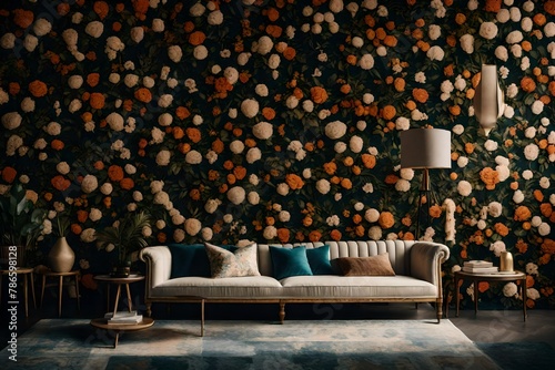 A wall dressed in a floral tapestry, a background that invites nature into the room.