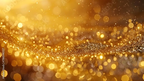 Gold glitter background with sparkle shine light confetti. Abstract motion background shining gold particles. Shimmering Glittering Particles With Bokeh. Seamless 4K loop video 3d animation