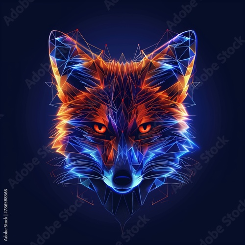 a fox s head is made of glowing particles on a dark background