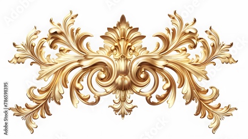 Golden baroque ornament floral elements isolated on white background