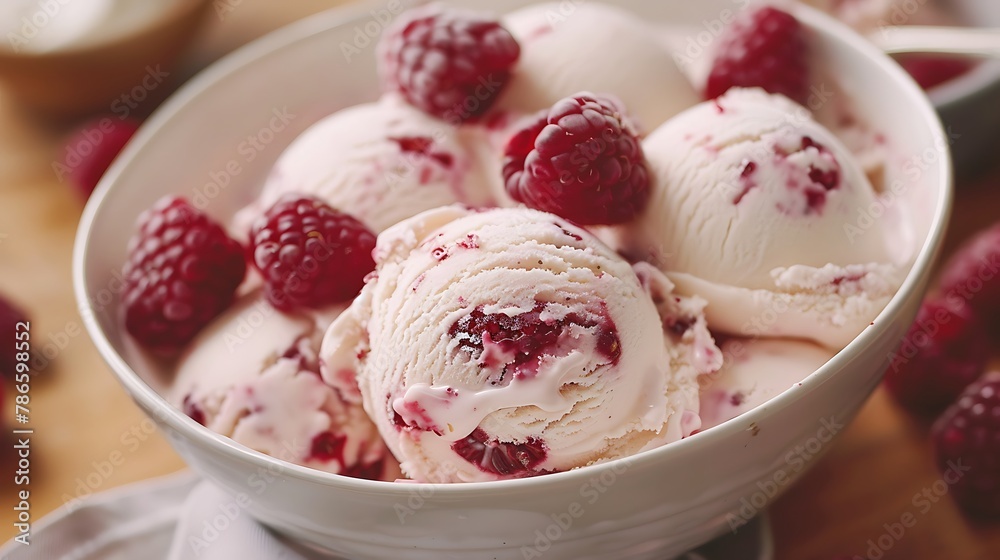 Homemade ice cream with raspberries Homemade ice cream with raspberries