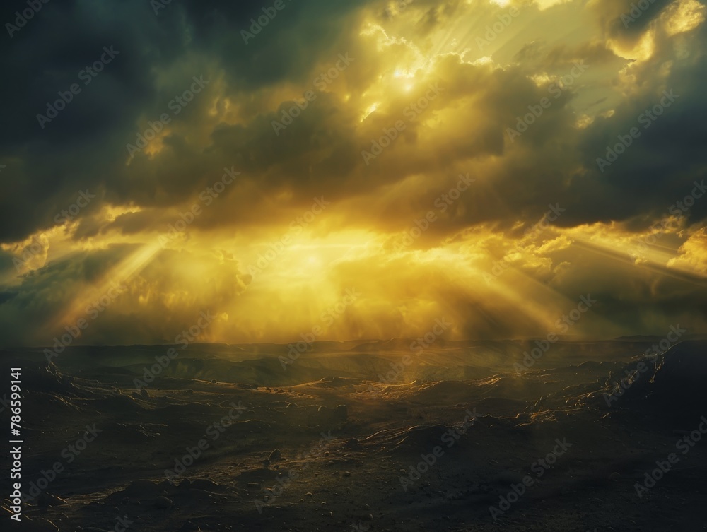 Radiant Sunlight Bursting Through Dark Clouds in Vibrant Display of Nature's Beauty Radiant Sunlight Bursting Through Dark Clouds in Vibrant Display of Nature's Beauty