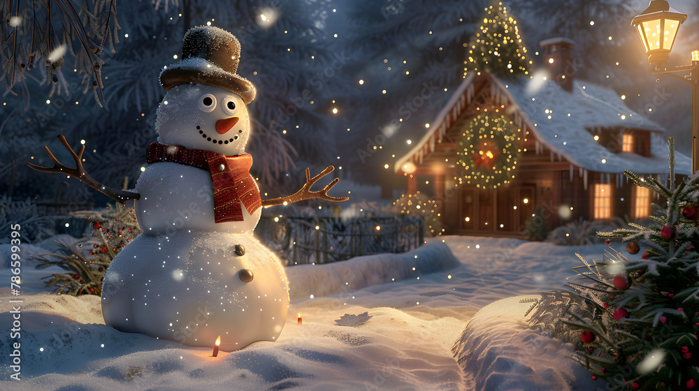 Obraz premium Happy Christmas - Snowman 
