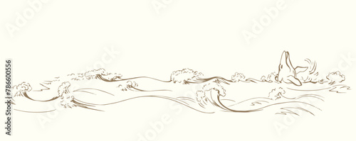 Vector drawing. Whale swims in the sea