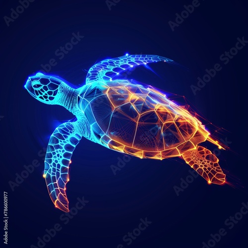 Kemps ridley sea turtle gracefully swims in electric blue water photo