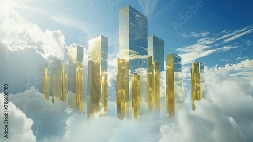 golden city in the clouds golden lights photo