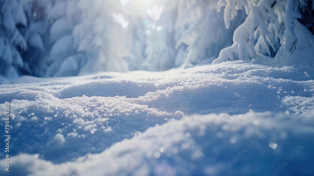 Snow-covered ground with trees in the background. Perfect for winter-themed projects