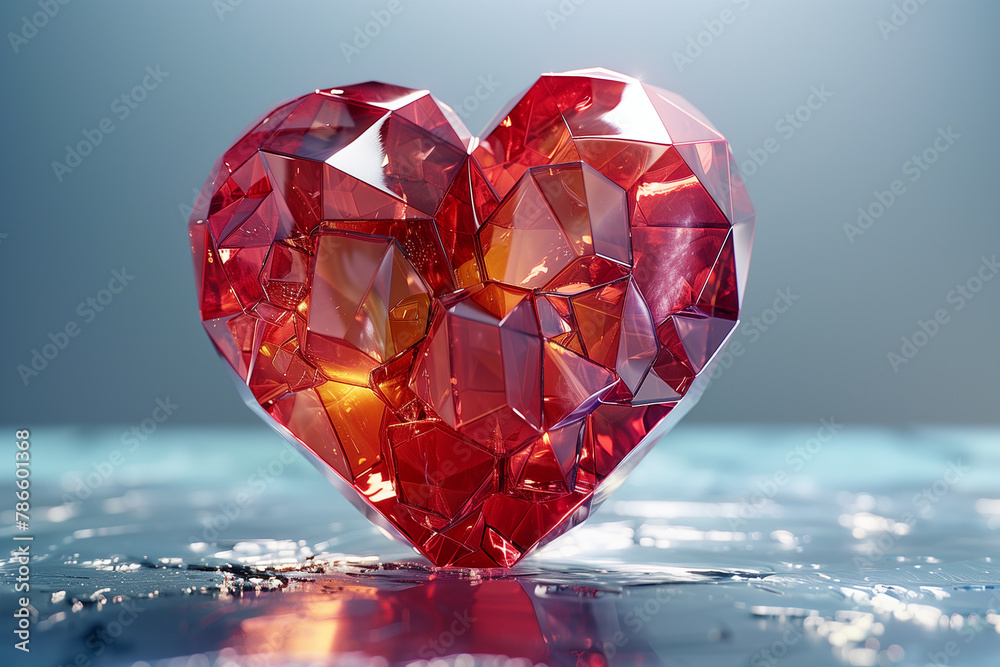 Heart created with geometric shapes 3d render Heart created with geometric shapes 3d render