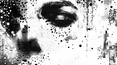 Abstract grunge grid polka dot halftone background pattern. Spotted black and white line illustration. 